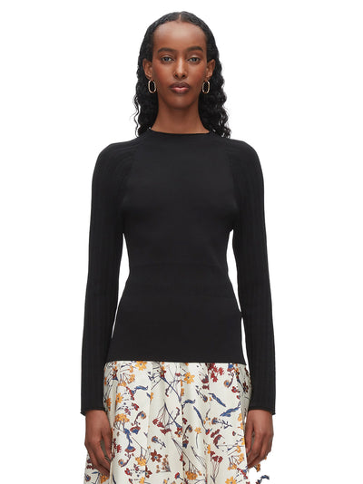 Compact Rib Mockneck Top Black