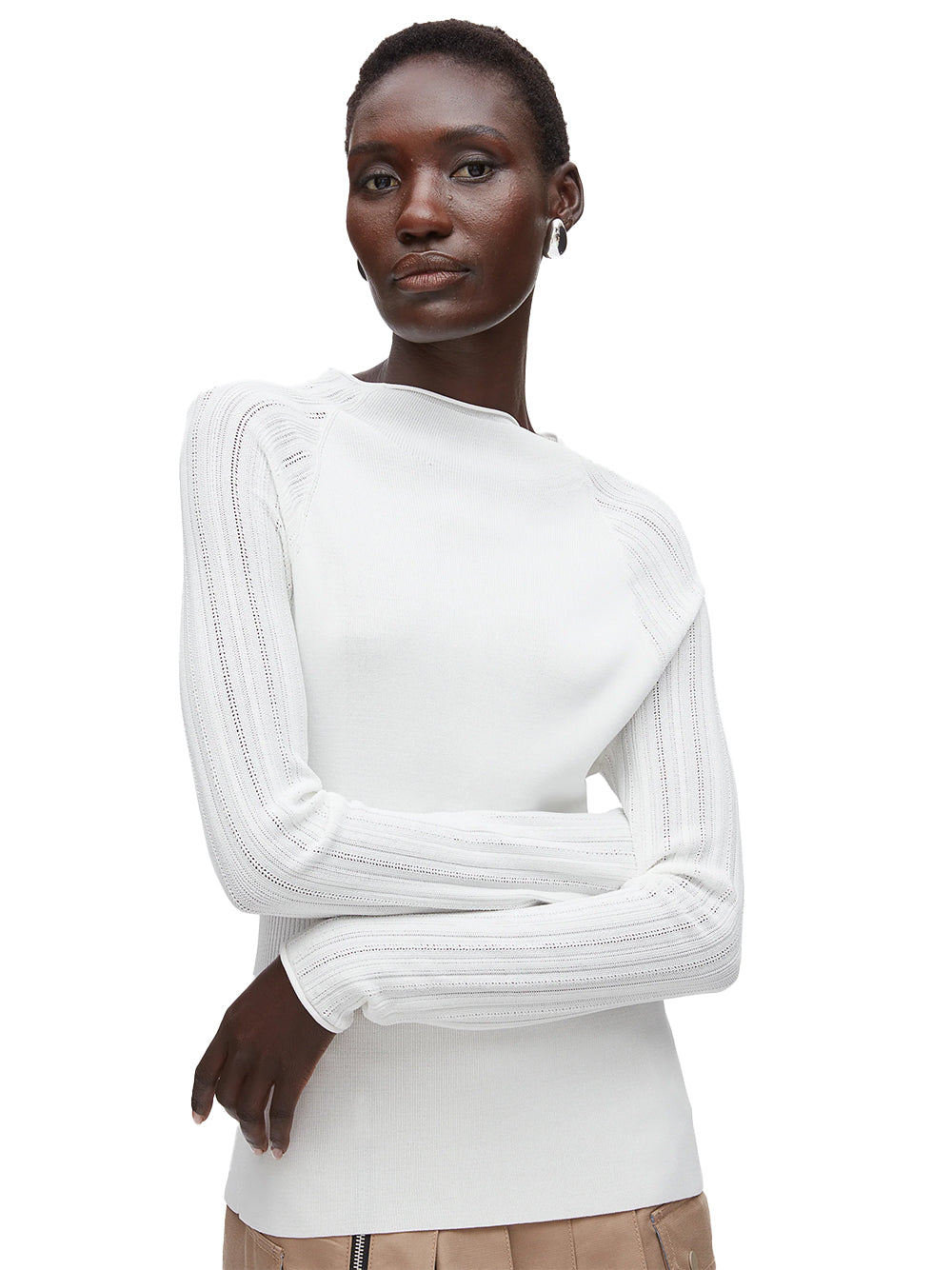 Compact Rib Mockneck Top Ivory