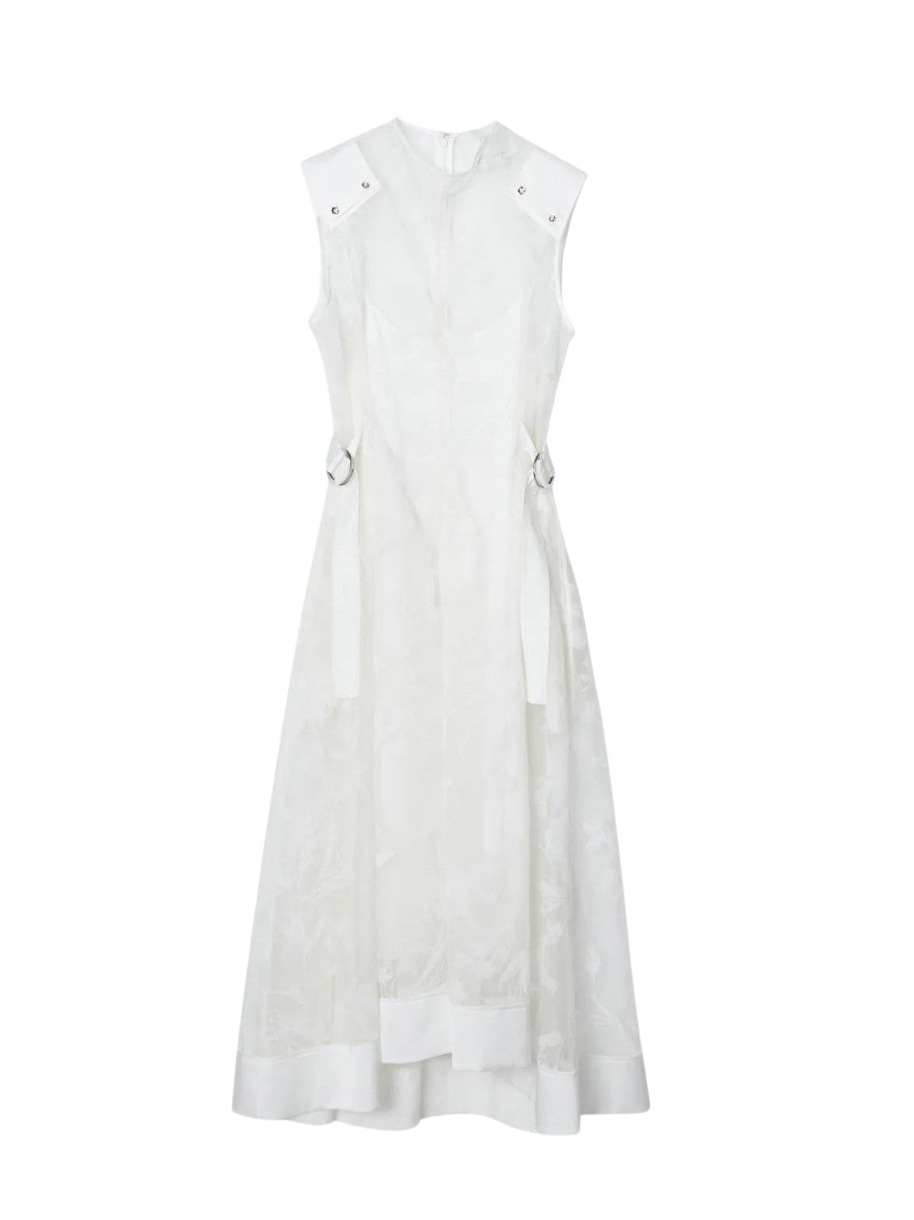 Flocked Organza Midi Dress White