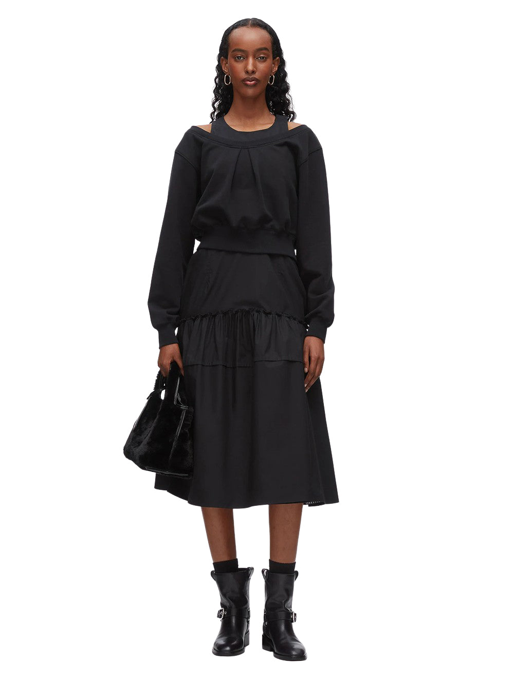Layered Tank Combo Dress Black-Black