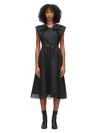 Draped Bow Dress With Belt Black