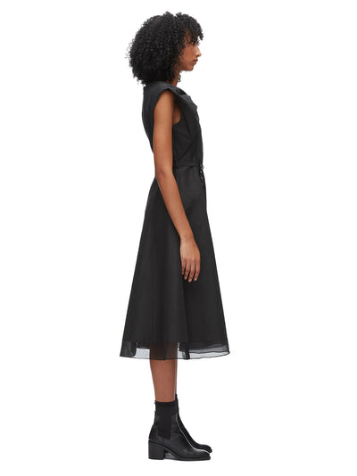 Draped Bow Dress With Belt Black