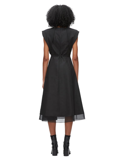 Draped Bow Dress With Belt Black