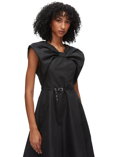 Draped Bow Dress With Belt Black