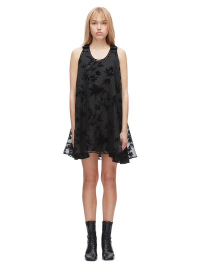 Flocked Organza Trapeze Dress Black