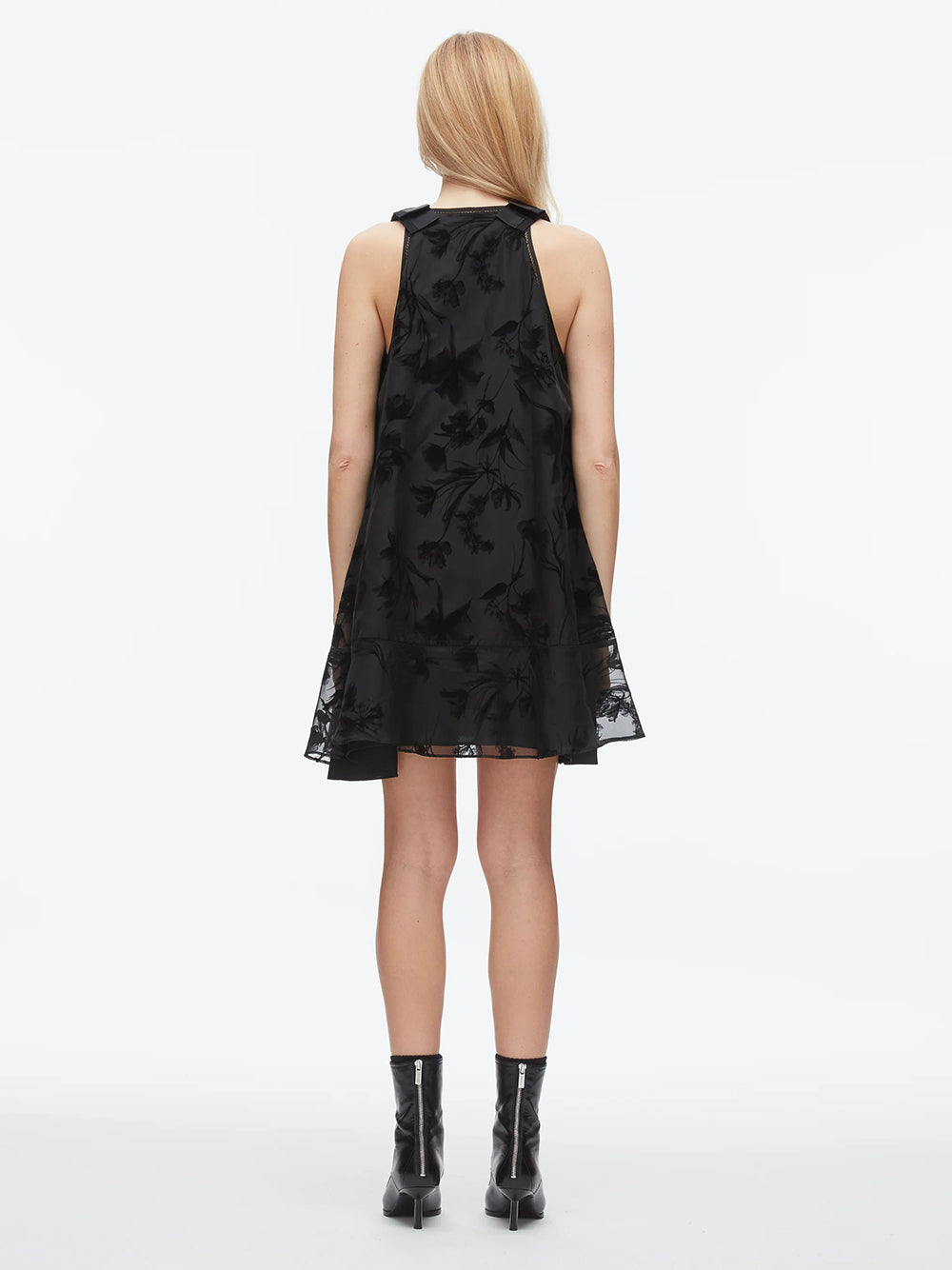 Flocked Organza Trapeze Dress Black