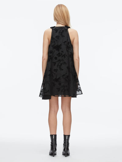 Flocked Organza Trapeze Dress Black