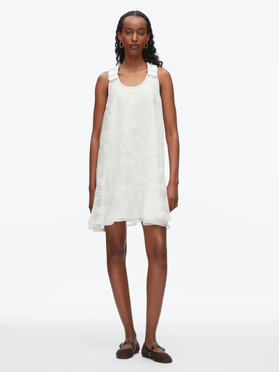 Flocked Organza Trapeze Dress White