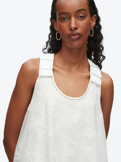 Flocked Organza Trapeze Dress White