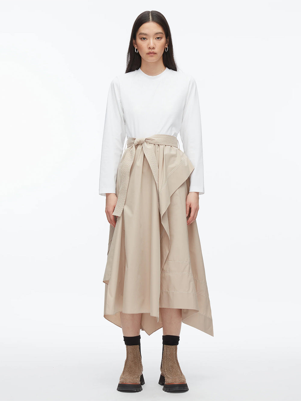 Combo T-Shirt Dress White-Khaki