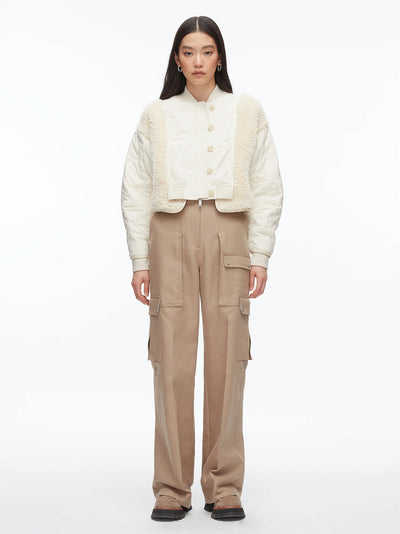 Cropped Sherpa Combo Bomber Parchment Multi
