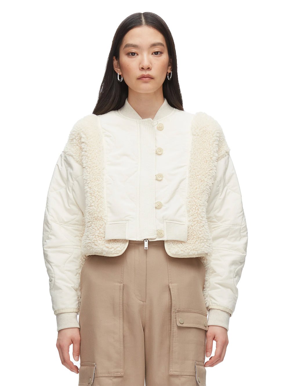 Cropped Sherpa Combo Bomber Parchment Multi