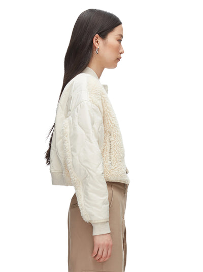 Cropped Sherpa Combo Bomber Parchment Multi