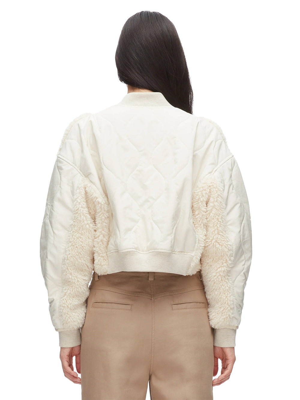 Cropped Sherpa Combo Bomber Parchment Multi
