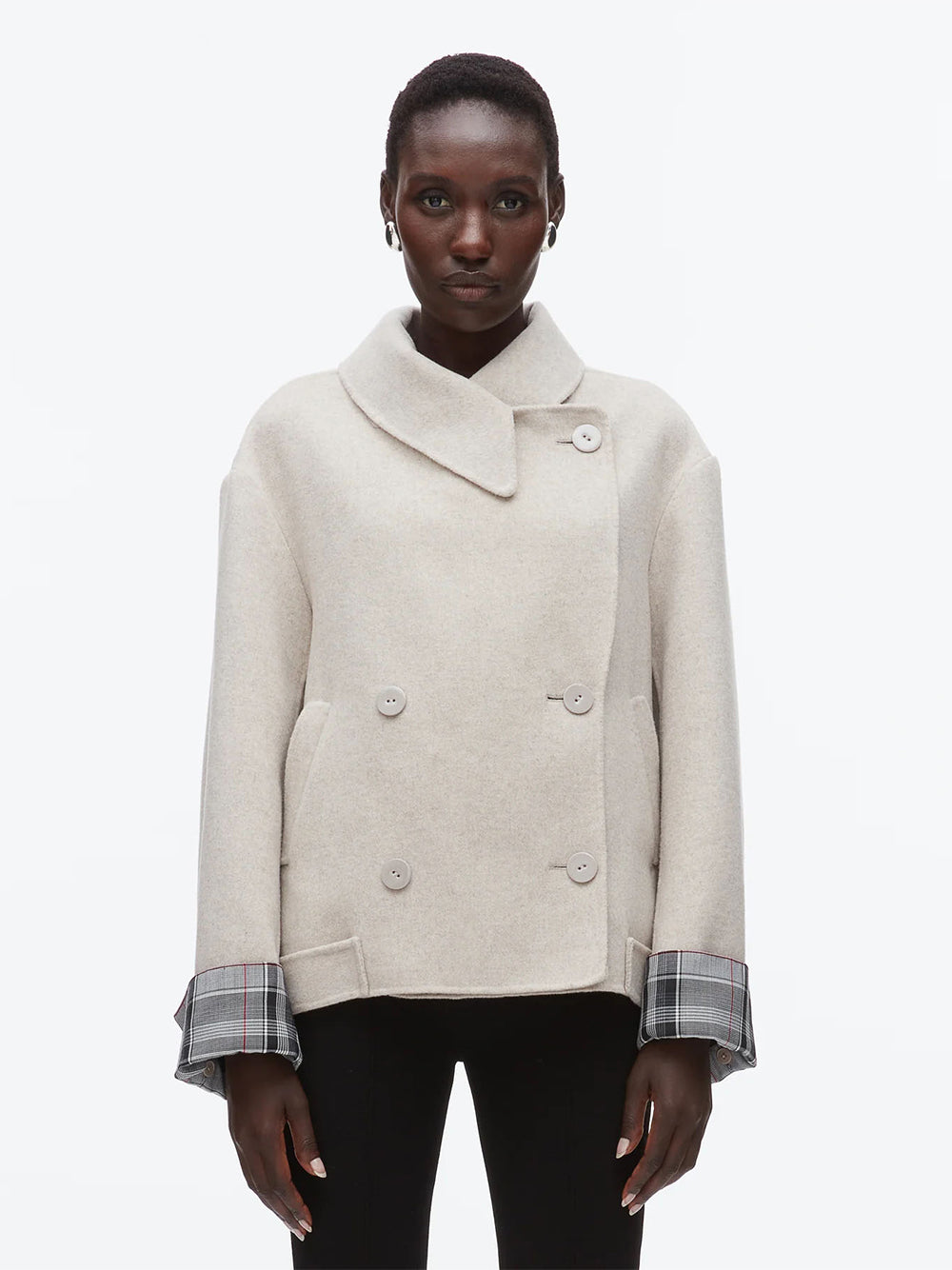 Double Face Cropped Peacoat Cloud