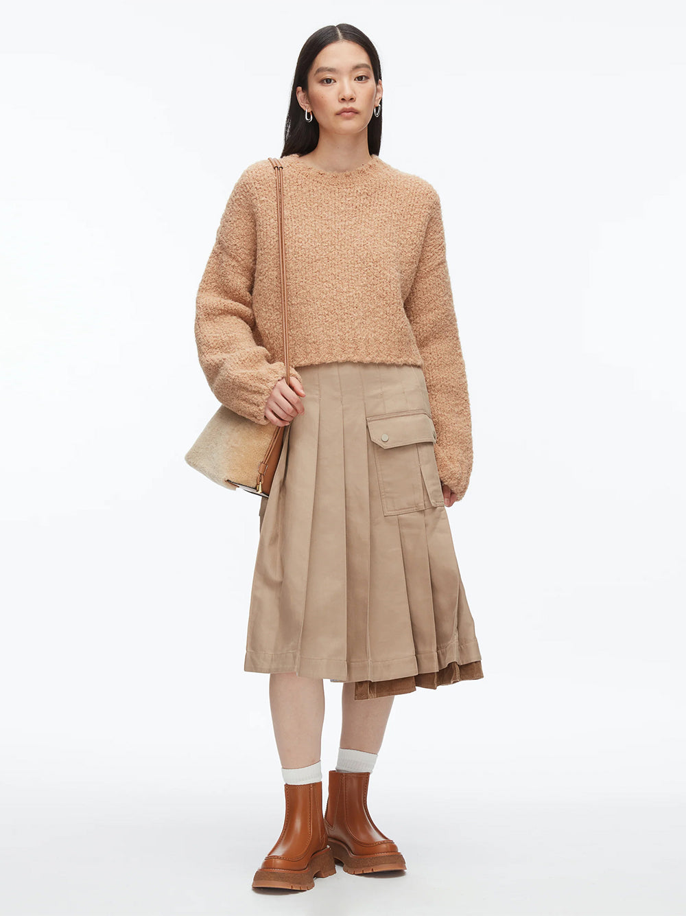 Boucle Zipper Crewneck Fawn