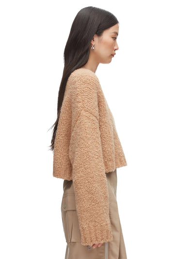 Boucle Zipper Crewneck Fawn