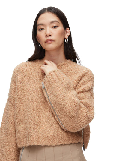 Boucle Zipper Crewneck Fawn