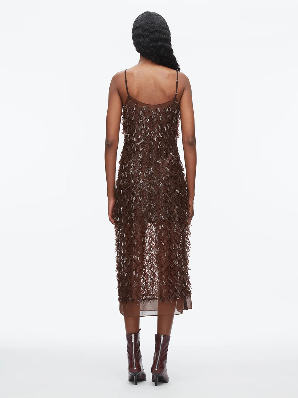 Fringe Sequins Slip Dress Chocolate