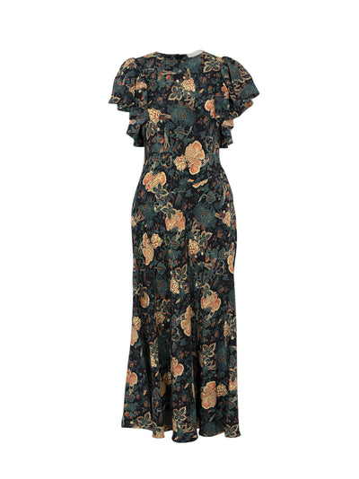 Mariam Silk Bias Cut Flutter Sleeve Dress Nuit