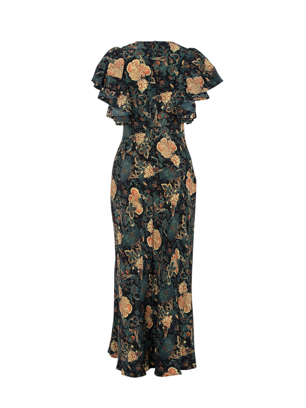 Mariam Silk Bias Cut Flutter Sleeve Dress Nuit