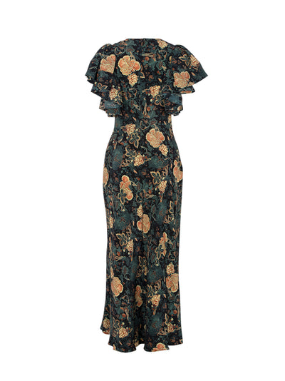 Mariam Silk Bias Cut Flutter Sleeve Dress Nuit