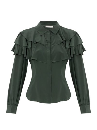 Liliana Silk Long Sleeve Blouse Cypress