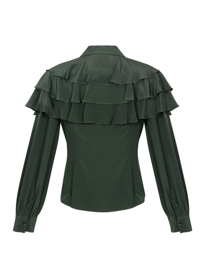 Liliana Silk Long Sleeve Blouse Cypress