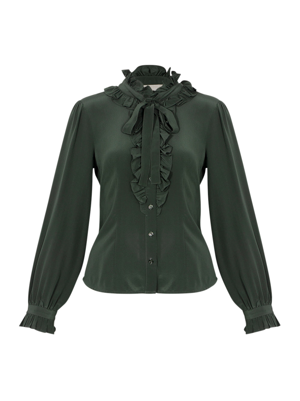 Catroux Silk Long Sleeve Button Front Blouse Cypress