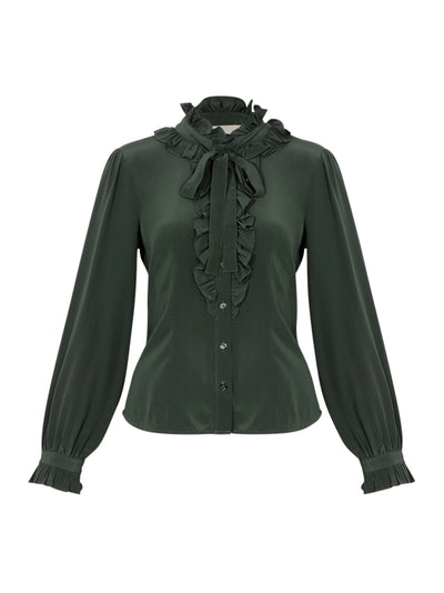 Catroux Silk Long Sleeve Button Front Blouse Cypress