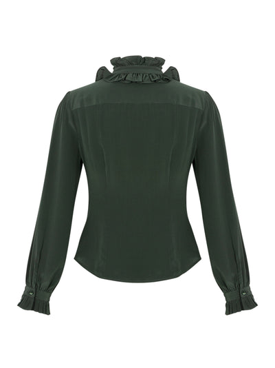 Catroux Silk Long Sleeve Button Front Blouse Cypress