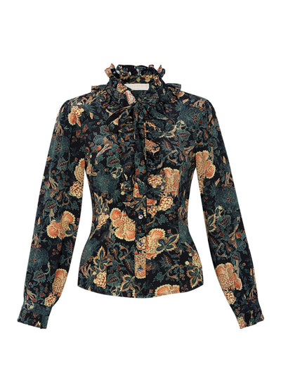 Catroux Silk Long Sleeve Button Front Blouse Nuit