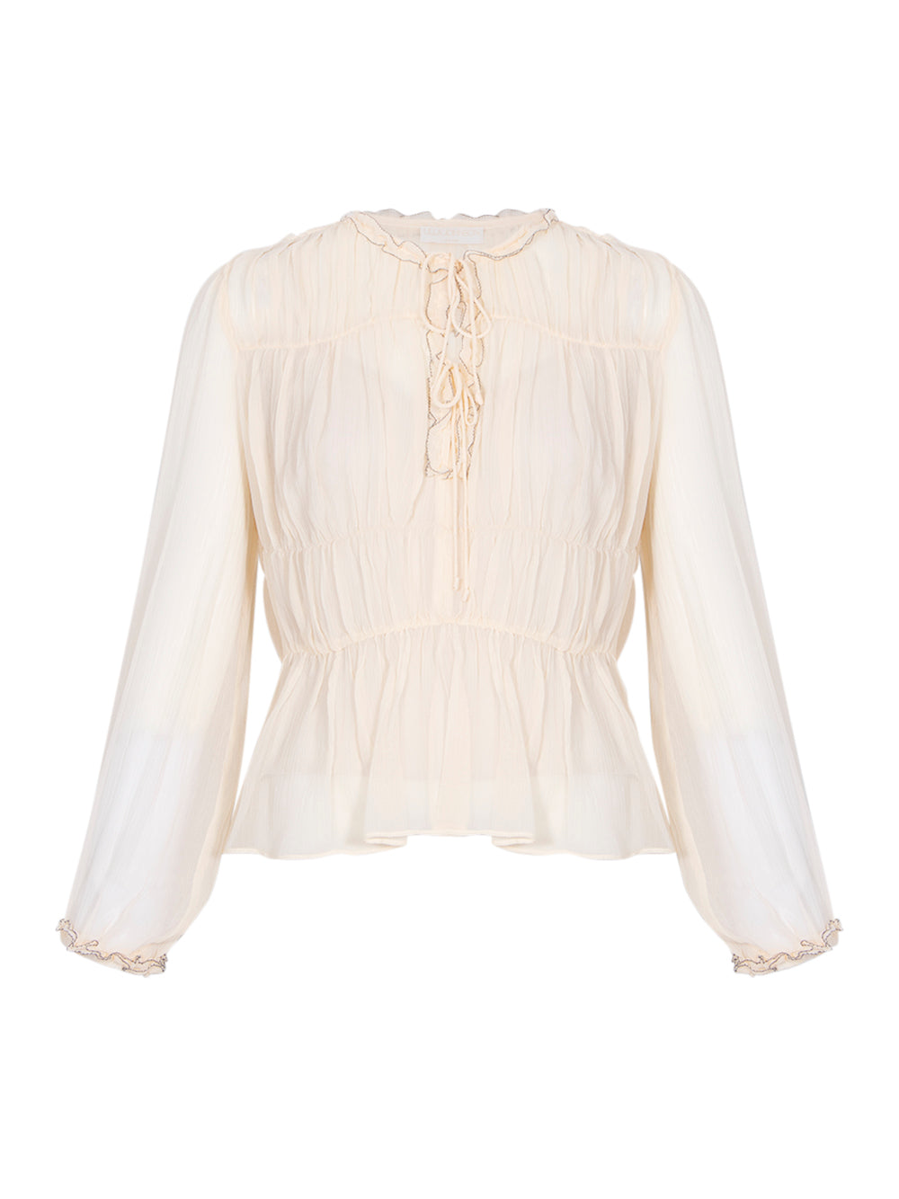 Robbie Silk Long Sleeve Front Tie Blouse Chantilly