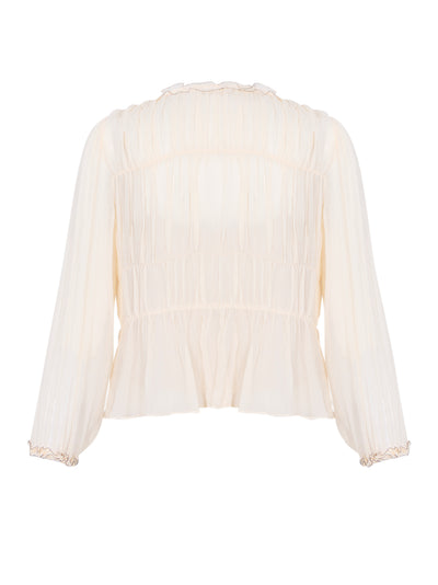 Robbie Silk Long Sleeve Front Tie Blouse Chantilly