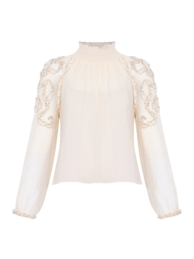Magdalena Silk Smocked Long Sleeve Blouse Chantilly