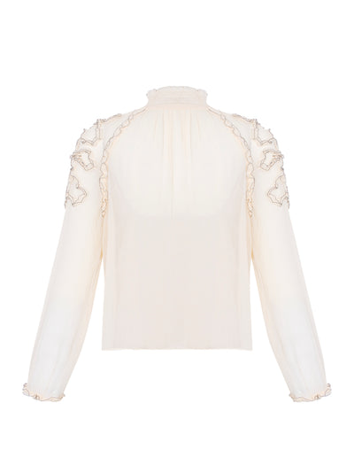 Magdalena Silk Smocked Long Sleeve Blouse Chantilly