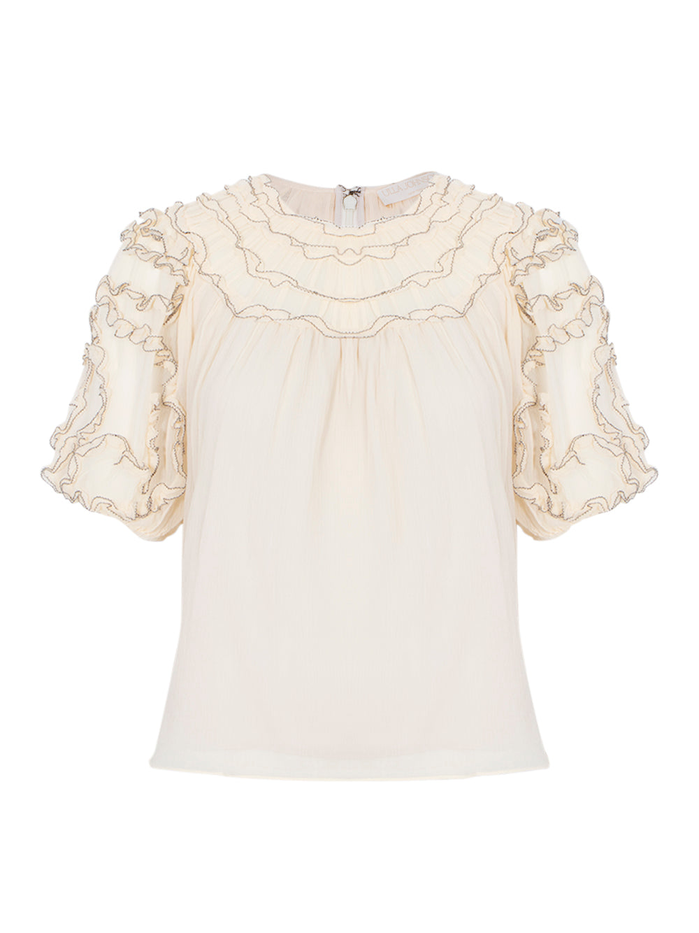 Isolda Silk Smocked Short Sleeve Blouse Chantilly
