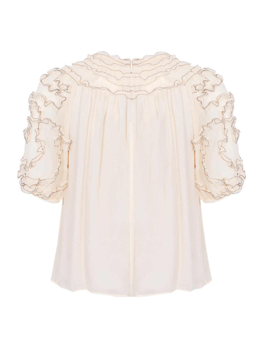 Isolda Silk Smocked Short Sleeve Blouse Chantilly