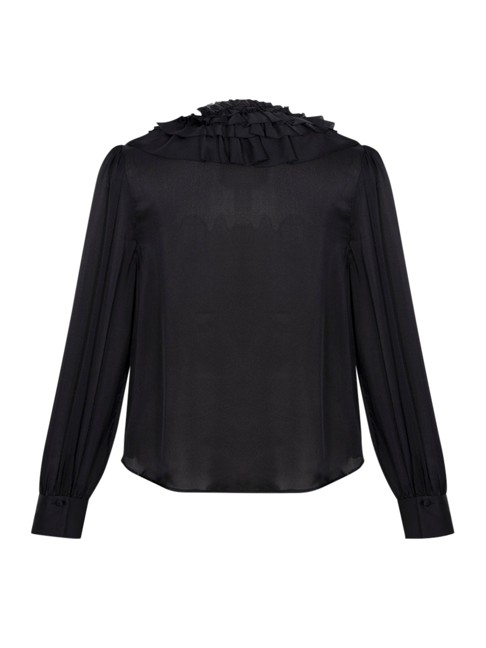 Rouen Silk Ruffle Front Long Sleeve Blouse Noir