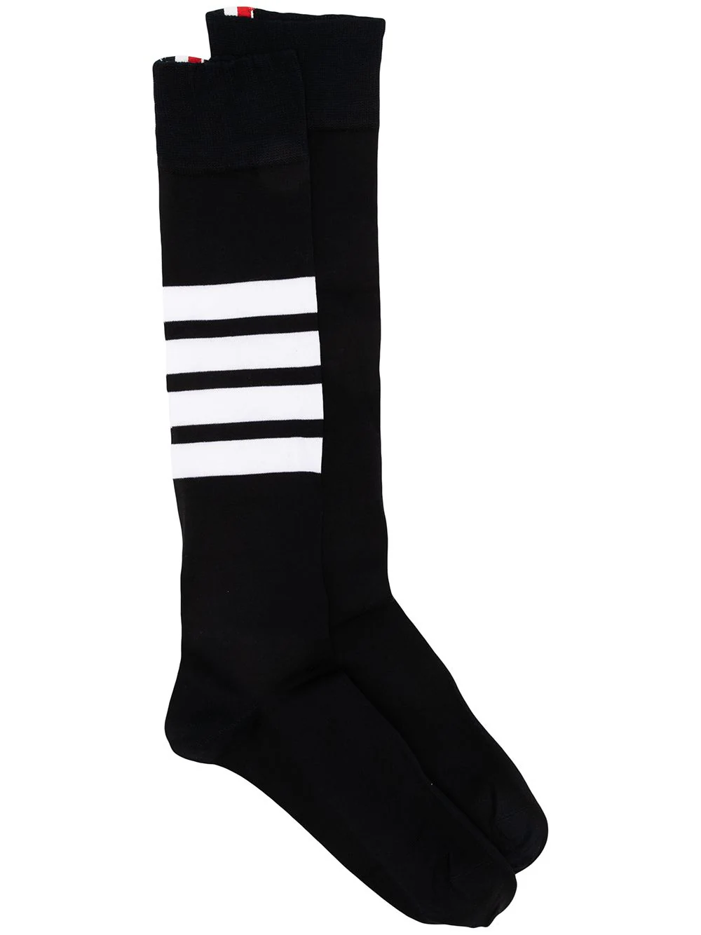 Over The Calf Socks W/ 4 Bar In Lightweight Cotton Black