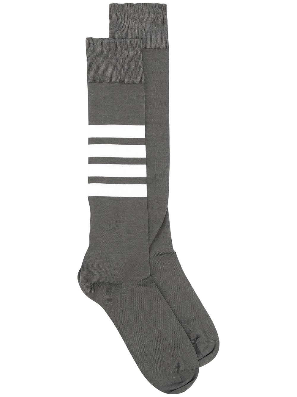 Over The Calf Socks W/ 4 Bar In Lightweight Cotton Med Grey