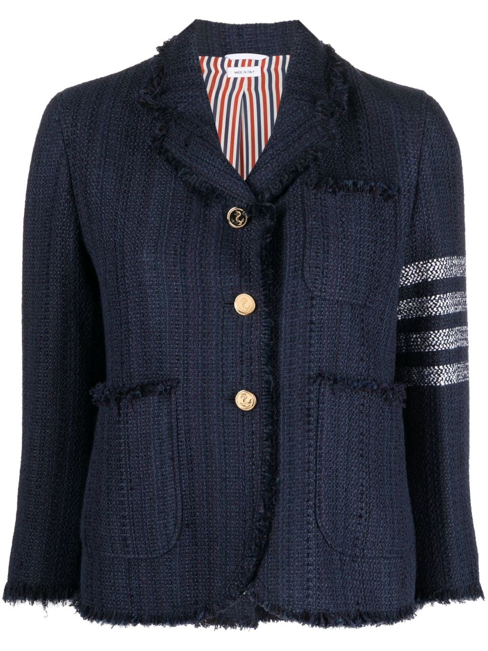Cropped Sack Jacket (Unconstructed) In Woven 4 Bar Solid Cotton Tweed Navy