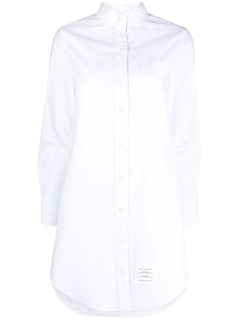 Thigh Length Point Collar Shirtdress W/ Rwb Grosgrain Placket In Oxford White
