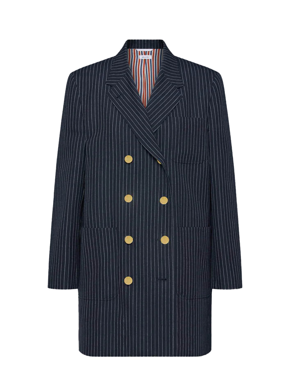 Pinstripe High Twist Wool Sack Sportcoat Dress (Navy)