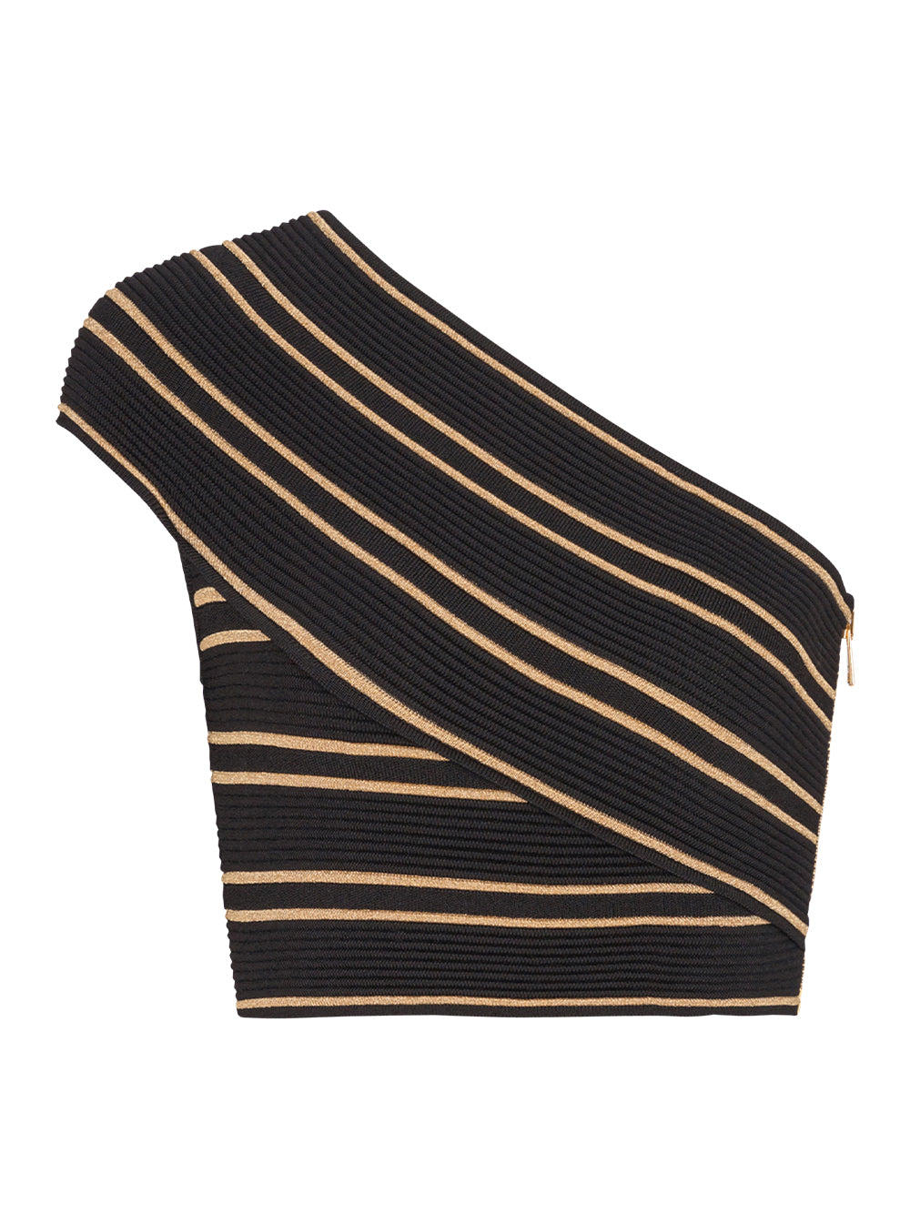 One Shoulder Piping Knit Crop Top Ead Noir/Or
