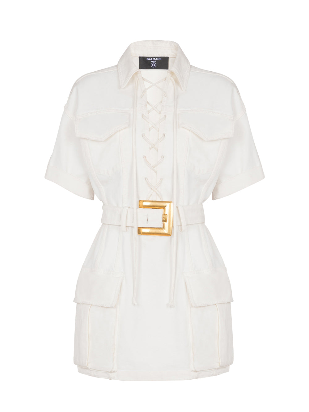 Laced Details White Canvas Denim Dress 0Fc Blanc Cassé