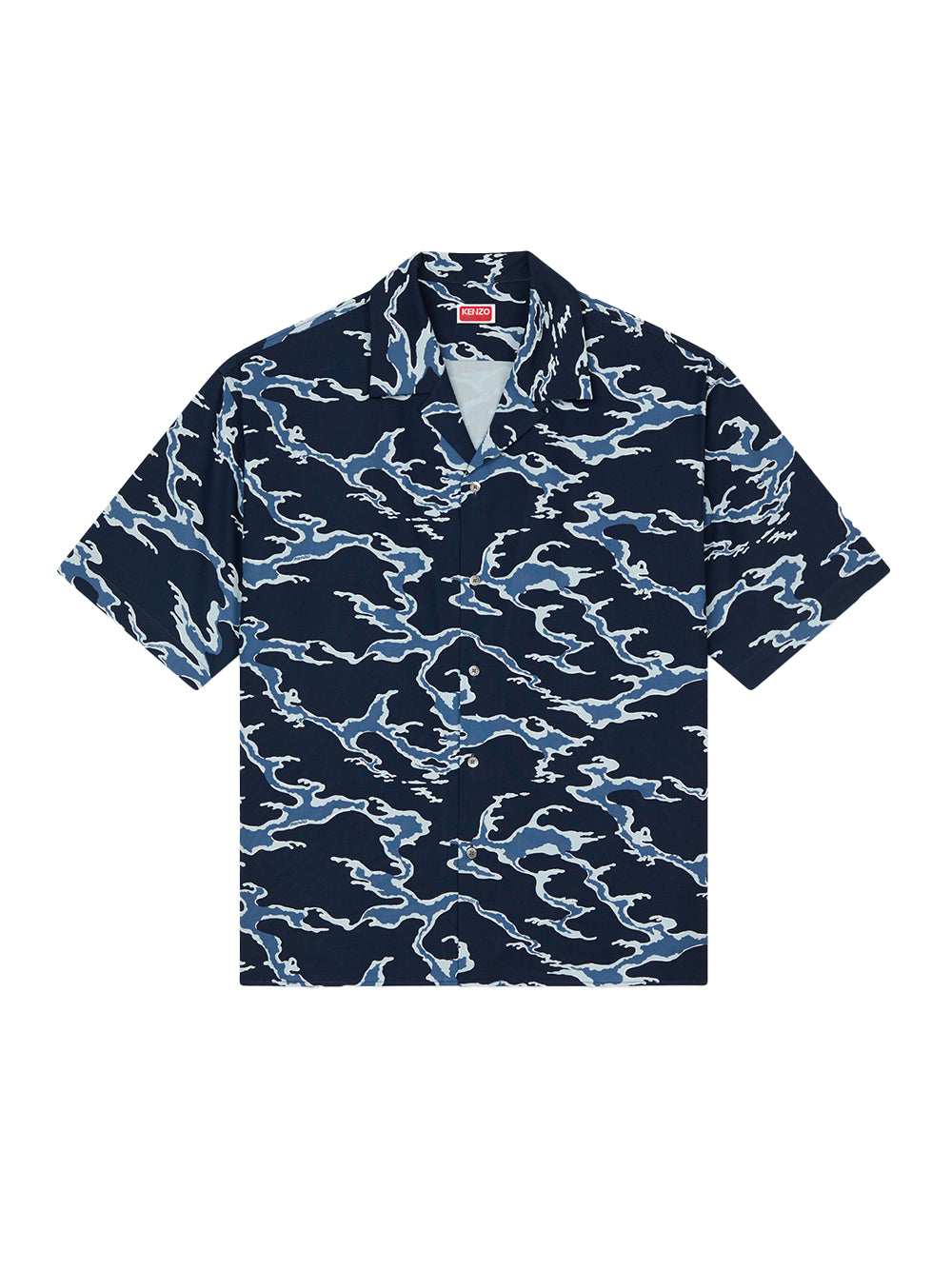 Kenzo Ocean Camo Hawaiian Short Sleeve Shirt  Midnight Blue