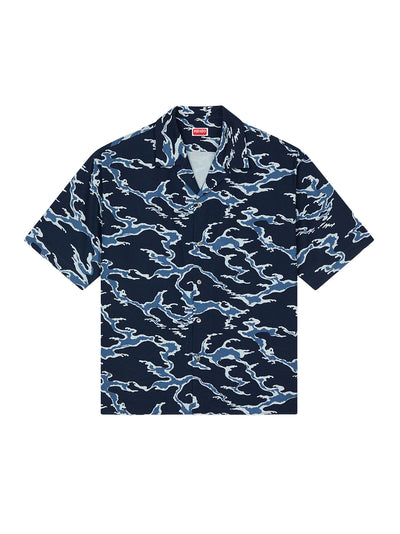Kenzo Ocean Camo Hawaiian Short Sleeve Shirt  Midnight Blue