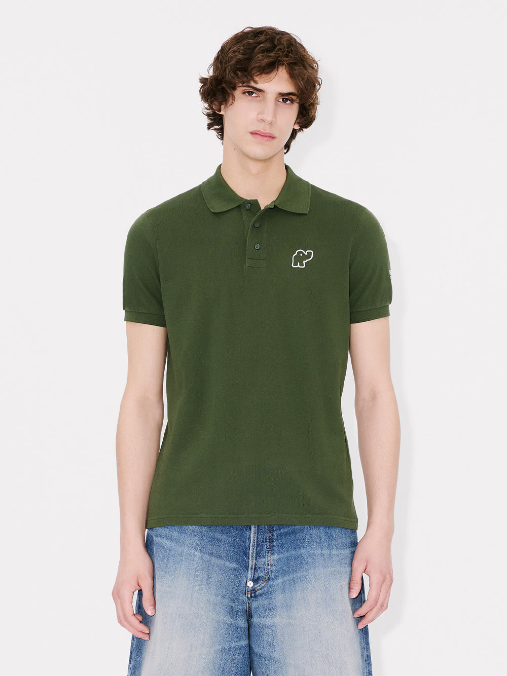 Gots Kenzo Elephant Logo Embroidered Slim Polo Olive