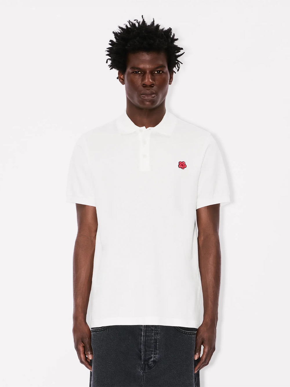 Gots Boke Flower Embroidered Slim Polo Off White